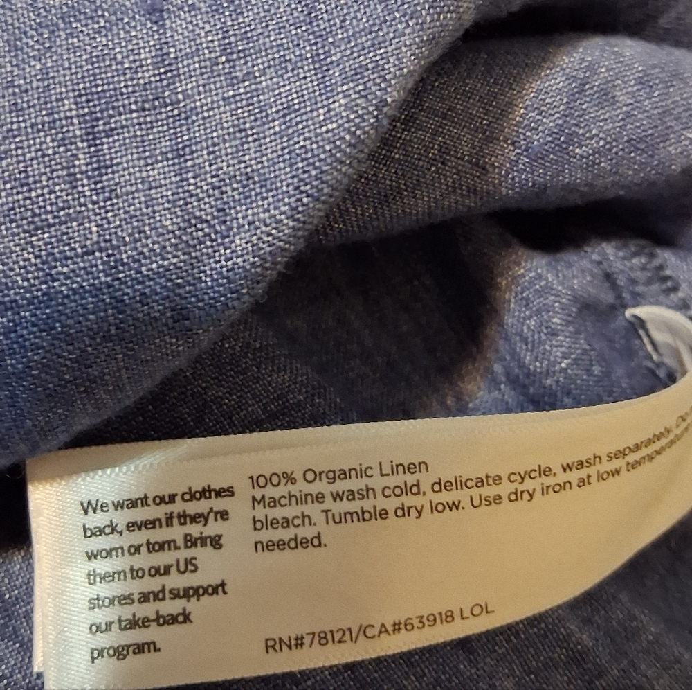 Eileen Fisher Classic Collar Shirt Organic Linen Chambray Blue SzM - Picture 14 of 16